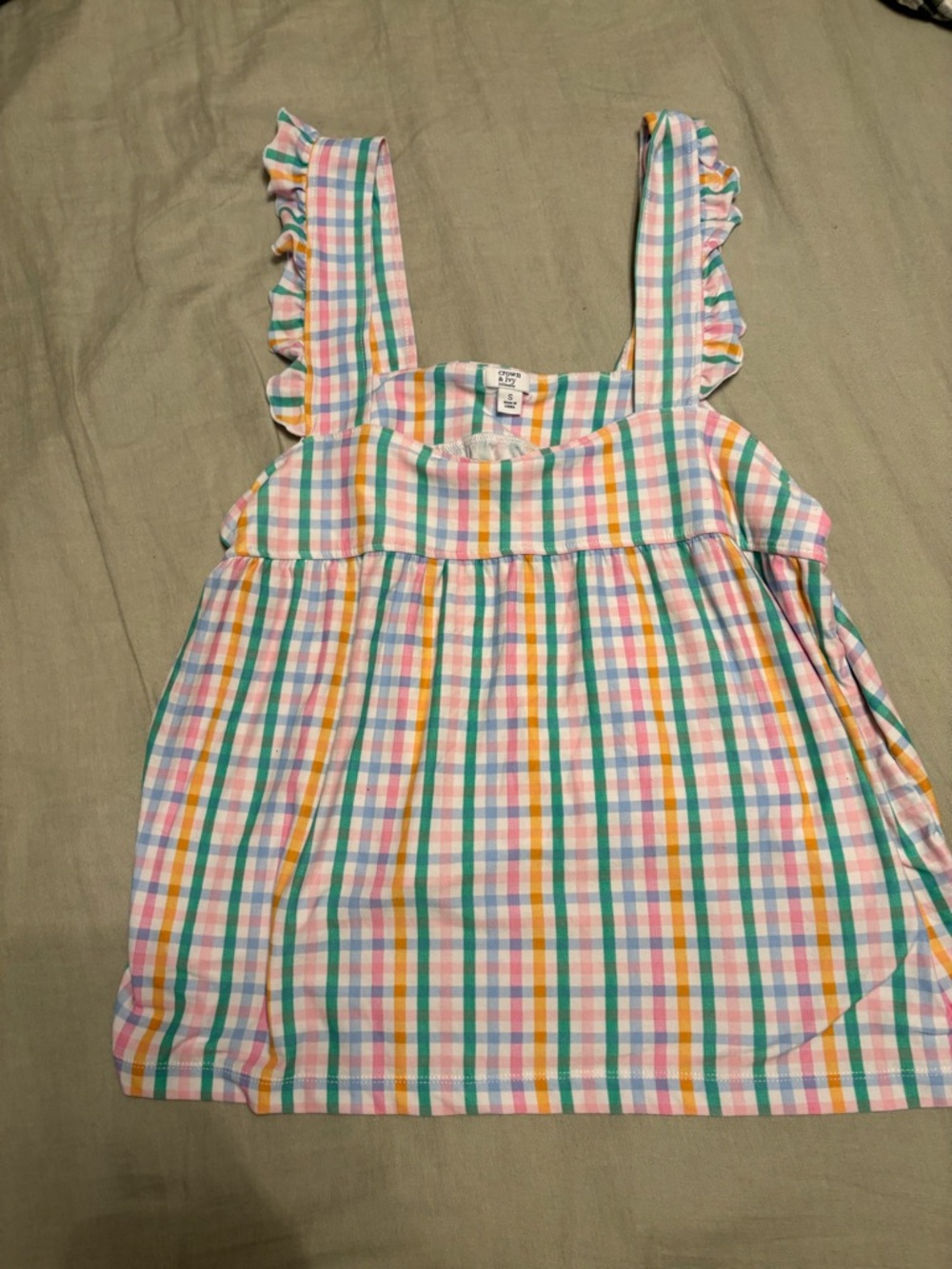 crown & ivy Pastel Multi-Color Gingham Ruffle Strap Top